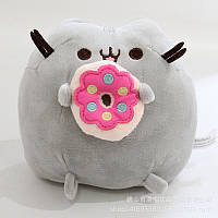 Плюшевая мягкая игрушка Кот Пушин с большим пончиком 15х18см Pusheen Cat