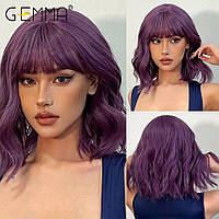 Женский искусственный парик с челкой , женский парик кудрявые фиолетовые волосы
