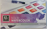 Акварель художня 36 кольорів + 2 водні пензлі  "Art Nation"  / фарби акварельні художні в пластиковій коробці, фото 3