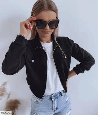 Чорний жіночий замшевий бомбер