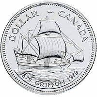 Канада Королева Елизавета II 1 доллар, 1979 300 лет кораблю "Грифон" Серебро 23.32g, №637