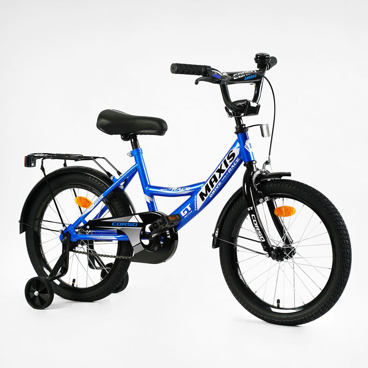 Дитячий двоколісний велосипед 18 дюймів CORSO MAXIS CL-18407 з додатковими колесами / синій для хлопчика