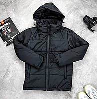 Мужская утепленная куртка черная съемный капюшон XL
