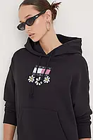 Urbanshop com ua Бавовняна кофта Tommy Jeans жіноча колір чорний з капюшоном з принтом РОЗМІР ЗАПИТУЙТЕ