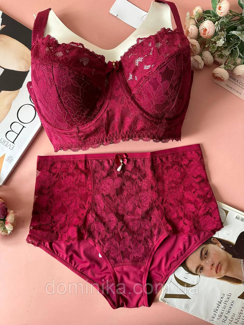 80D Бордовий комплект жіночої білизни на 4 розмір грудей
