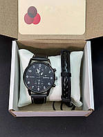 Часы мужские наручные кварцевые цвет черный в комплекте с браслетом в подарочной коробке
