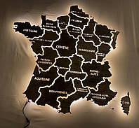 Карта Франции с подсветкой между областями из натурального дерева цвет Baguette