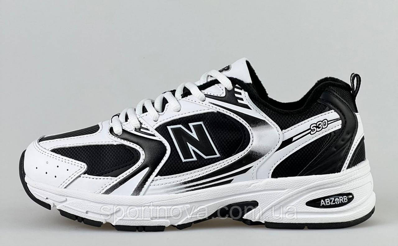 Чоловічі кросівки осінь/зима New Balance 530 термошкіра/водовідштовхувальна тканина білі з чорним р 43