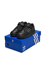 Женские кроссовки Adidas Originals Forum 84 Low Black Gray Leather Адидас Форум Лов черные кожаные демисезон