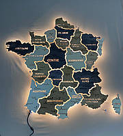 Карта Франции с подсветкой между областями для декора на акрил цвет Bordo M - 100х94 cm (39.4"x37")