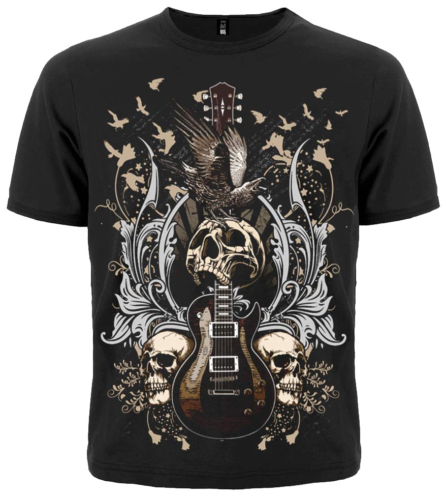 Футболка Guitar with Skulls and Ravens | Футболка чорна | Футболка музична | Футболка рокерська