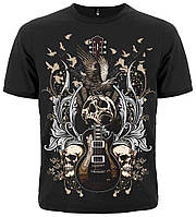 Футболка Guitar with Skulls and Ravens | Футболка чорна | Футболка музична | Футболка рокерська