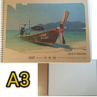 Альбом для малювання "KRAFT" / Sketchbook / A3 / 40 аркшів / 120г/м² / скетчбук на спірали / лодка