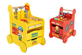 Дитячий ігровий візок-каталка з дерева «Мегамайстер» / «Піт-стоп» з набором інструментів в ас. 7030