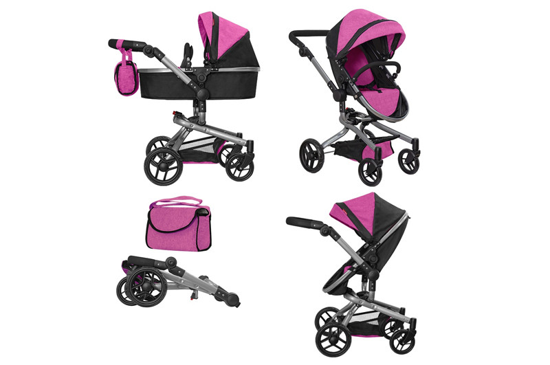 Коляска для ляльки 2в1 CARRELLO FORTUNA 9695 ROSE RED з сумкою метал. в коробці р. 60*38*17 см