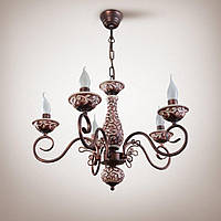 Підвісна коричнева металева люстра-свічка з декором із кераміки Е14 55х72 см