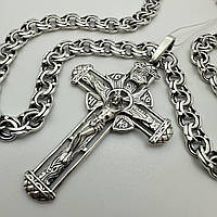 Ажурный крест и цепочка мужской комплект серебро с чернением 925 проба