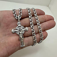 Ажурный крест и цепочка мужской комплект серебро с чернением 925 проба 60 см