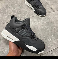 Мужские зимние кроссовки Nike Jordan 4 натуральная кожа с мехом темно-серые р 41-45