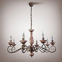 Подвесная коричневая металлическая люстра-свеча с декором из керамики 8 ламп Е14 84х97 см