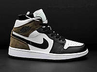 Мужские зимние кроссовки Nike Jordan натуральная кожа/замша с мехом белые с черным и коричневым р 42, 43, 44