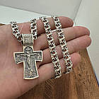 Чоловічий масивний срібний комплект: двосторонній хрестик + ланцюжок Бісмарк 8 мм (70 г, чорніння, 925 проба), фото 2