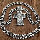 Чоловічий масивний срібний комплект: двосторонній хрестик + ланцюжок Бісмарк 8 мм (70 г, чорніння, 925 проба), фото 3