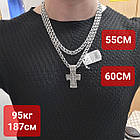 Чоловічий масивний срібний комплект: двосторонній хрестик + ланцюжок Бісмарк 8 мм (70 г, чорніння, 925 проба), фото 5