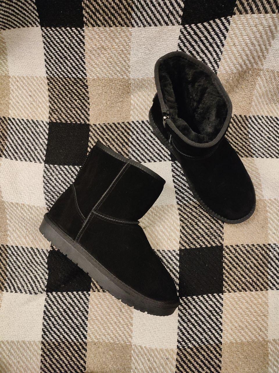 УГГИ ЧЕРНЫЕ ЗАМША со змейкой (H=20) натуральные зимние унисекс полусапожки ботинки