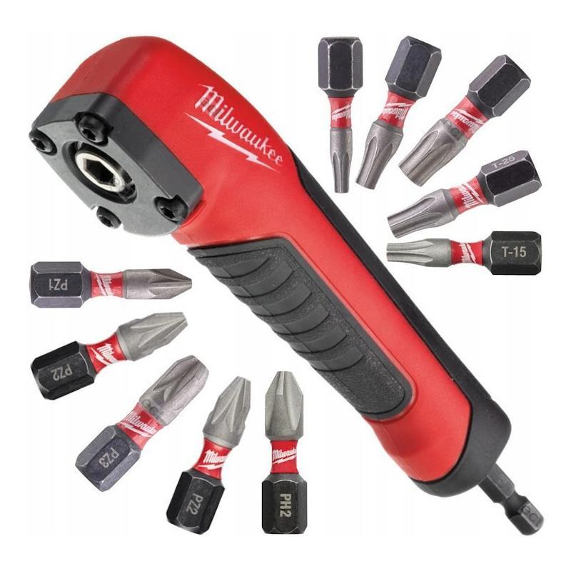 Бітотримач кутовий 90° насадка для шуруповерта SHOCKWAVE + 10 біт 25мм MILWAUKEE 4932471274