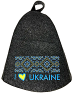 Шапка из плотной влагостойкой ткани для бани или парилки с принтом "I love Ukraine"