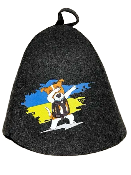 Банна Шапка зі щільної вологостійкої тканини для лазні або сауни з оригінальним принтом "Пес Патрон"