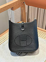 Женская кожаная текстильная черная сумка Hermes сумка hermes Evelyne с логотипом Гермес кожа эрмес