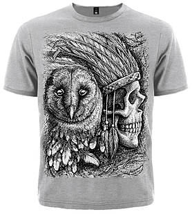 Футболка Indian Skull & Owl  |  Футболка рок  |  Футболка з символікою рок  |  Футболка бавовняна