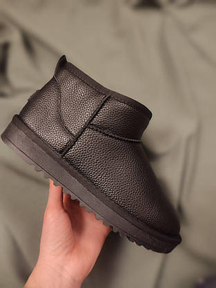 Ugg угги ЧЕРНЫЕ мини кожаные натуралки низкие (h=11.5) женские унисекс, фото 3