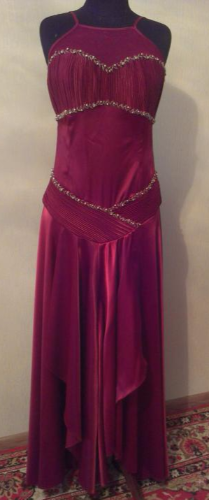 V.46 Вузьке бордово-золотисте вечірнє плаття, розмір 46-48
