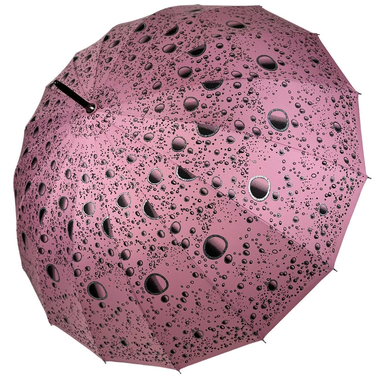 Жіноча парасолька-тростина на 16 спиць з абстрактним принтом напівавтомат від фірми Toprain ніжно-рожева 01541-11