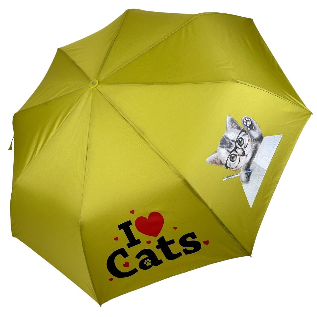 Дитяча складана парасолька для дівчаток і хлопчиків на 8 спиць "ICats" з котиком від Toprain жовтий 02089-10