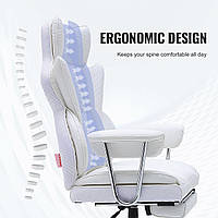 Офісне крісло VEVOR крісло керівника зі шкіри PU білого кольору з підставкою для ніг, письмовий поворотний стілець регульований по