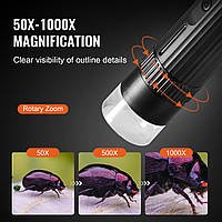 VEVOR Цифровой микроскоп 50X-1000X Увеличение Микроскоп отраженного света USB микроскоп 8 светодиодов, 2