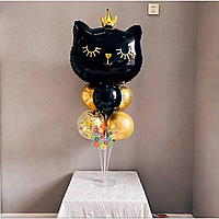 Набор 7 шаров со стойкой Королевский кот Черный и золото