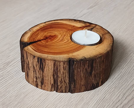 Свічник дерев'яний ручної роботи на одну чайну свічку, фото 2