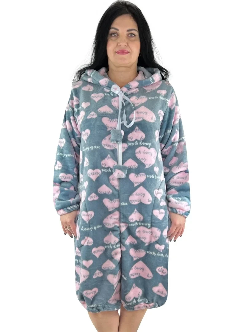 Халат жіночий махровий на блискавці, з капюшоном 03373 Мікс Батал вельсофт