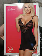 Сатиновий комплект для сну з мереживом Obsessive 828-CHE-1 chemise & thong S/M (м'ята упаковка!!!, фото 3