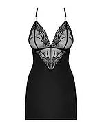Сатиновий комплект для сну з мереживом Obsessive 828-CHE-1 chemise & thong S/M (м'ята упаковка!!!, фото 7