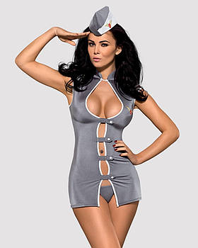 Эротический костюм стюардессы Obsessive Stewardess 3 pcs costume grey S/M (мятая упаковка!!!)