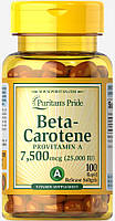 Бета-Каротин, Beta-Carotene 25,000 IU, Puritan's Pride, 100 капсул, скидка