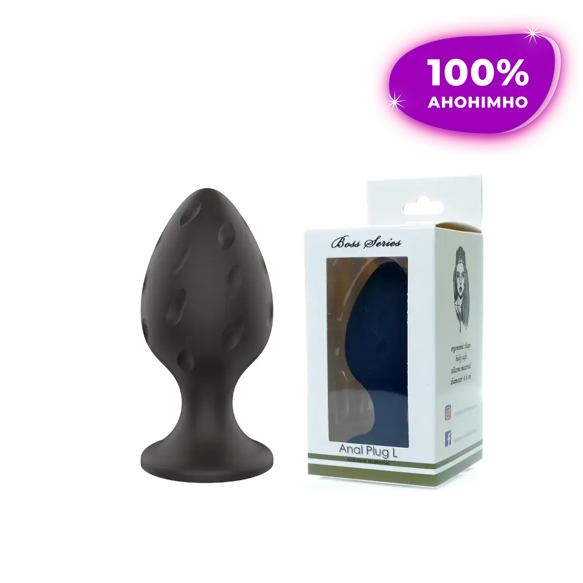 Анальна пробка силіконова Boss Series - Silicone Anal Plug L 4,4 cm Пробка в попу чорна, фото 1