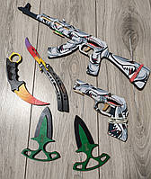 Супер набор деревянного оружия Стандофф 2, деревяные ножи тычки и др. Автомат Азимов, пистолет Глок из CS:GO