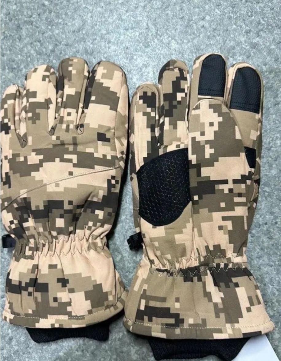 Теплі, зимові тактичні рукавиці на хутрі Soft Shell перчатки Софтшелл Піксель L, XL, XXL